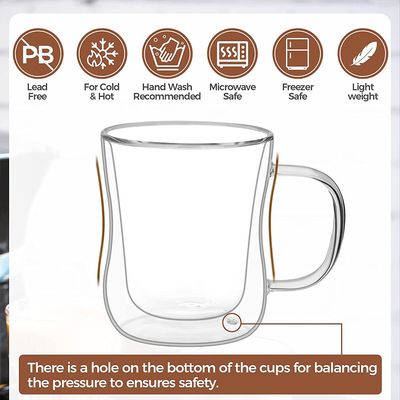 Double Walled Glass Coffee Mugs (8oz/250ml), Thermal Insulated Borosilicate Glass Cups with Handle for Tea, Coffee, Latte, Cappuccino, Hot and Cold Drinks Beverages, Pack of 4