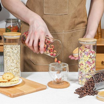 Glass Food Storage Canisters with Lids Set of 3-30oz, BPA Free High Borosilicate Glass Cookies Jars with Sealing Bamboo Cover