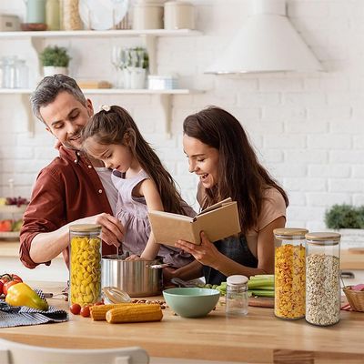 Glass Food Storage Canisters with Lids Set of 3-30oz, BPA Free High Borosilicate Glass Cookies Jars with Sealing Bamboo Cover