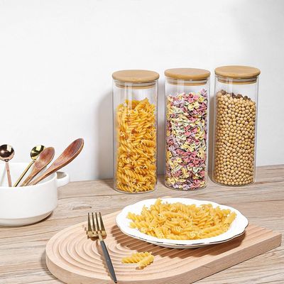 Glass Food Storage Canisters with Lids Set of 3-30oz, BPA Free High Borosilicate Glass Cookies Jars with Sealing Bamboo Cover