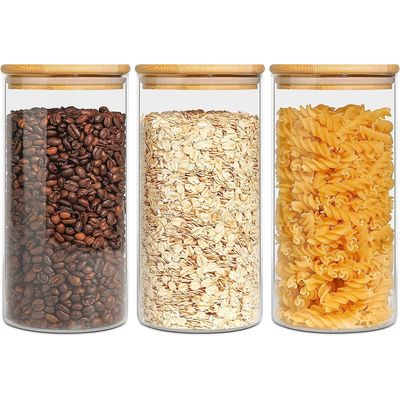 Glass Food Storage Canisters with Lids Set of 3-30oz, BPA Free High Borosilicate Glass Cookies Jars with Sealing Bamboo Cover