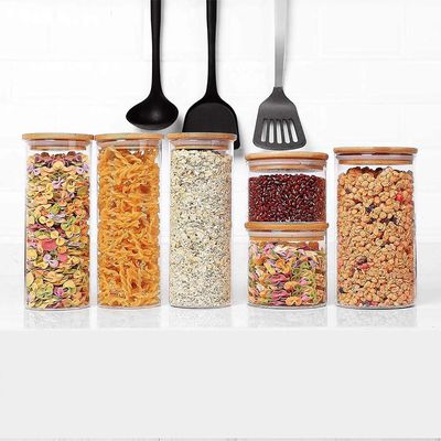 Glass Food Storage Canisters with Lids Set of 3-30oz, BPA Free High Borosilicate Glass Cookies Jars with Sealing Bamboo Cover