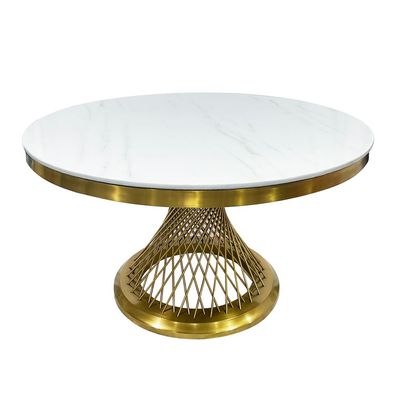 Maple Home Accent Dining Table Marble Pattern Top Rock Stone Sturdy Versatile Golden Metal Frame High Glossy Mirrored Finish Dining Living Room Luxury Restaurant Furniture
