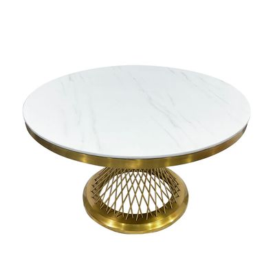 Maple Home Accent Dining Table Marble Pattern Top Rock Stone Sturdy Versatile Golden Metal Frame High Glossy Mirrored Finish Dining Living Room Luxury Restaurant Furniture 130*75cm