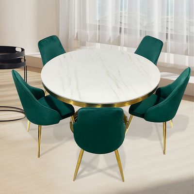 Maple Home Accent Dining Table Marble Pattern Top Rock Stone Sturdy Versatile Golden Metal Frame High Glossy Mirrored Finish Dining Living Room Luxury Restaurant Furniture 130*75cm