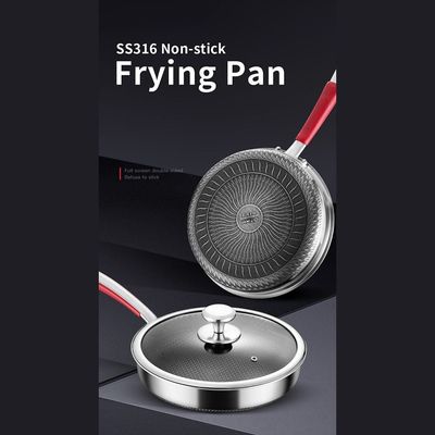 Quesera Stainless steel Non - stick , Honeycomb Frying Pan with Glass lid and Silicone spoon rest-22cm