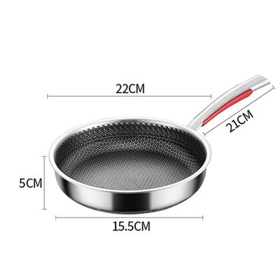 Quesera Stainless steel Non - stick , Honeycomb Frying Pan with Glass lid and Silicone spoon rest-22cm