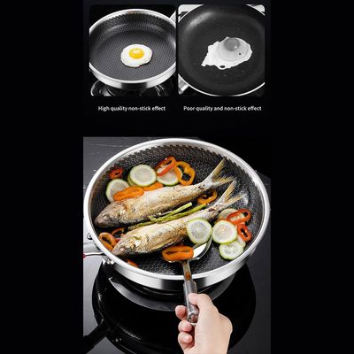 Quesera Stainless steel Non - stick , Honeycomb Frying Pan with Glass lid and Silicone spoon rest-28CM