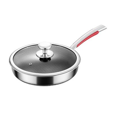 Quesera Stainless steel Non - stick , Honeycomb Frying Pan with Glass lid and Silicone spoon rest-28CM