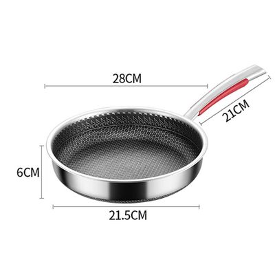 Quesera Stainless steel Non - stick , Honeycomb Frying Pan with Glass lid and Silicone spoon rest-28CM