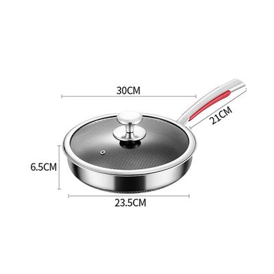 Quesera Stainless steel Non - stick , Honeycomb Frying Pan with Glass lid and Silicone spoon rest-30Cm