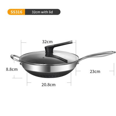 Quesera Stainless steel Non - stick , Honeycomb Fry  Wok with Glass lid and Silicone Utensil Rest with Drip Pad