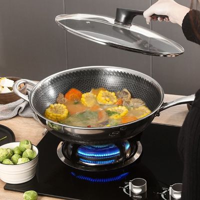 Quesera Stainless steel Non - stick , Honeycomb Fry  Wok with Glass lid and Silicone Utensil Rest with Drip Pad