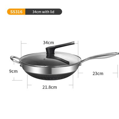Quesera Stainless steel Non - stick , Honeycomb Fry  Wok with Glass lid and Silicone Utensil Rest with Drip Pad