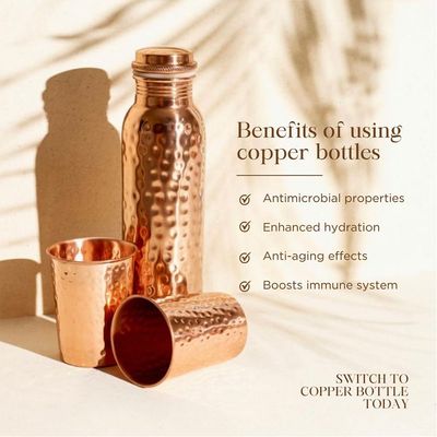 Pure Hammered Copper Bottle with 2 Glasses
