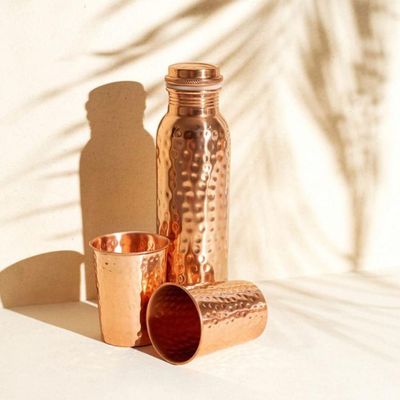 Pure Hammered Copper Bottle with 2 Glasses