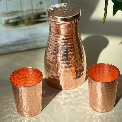 Built in Glass Copper Bottle with  2 glasses