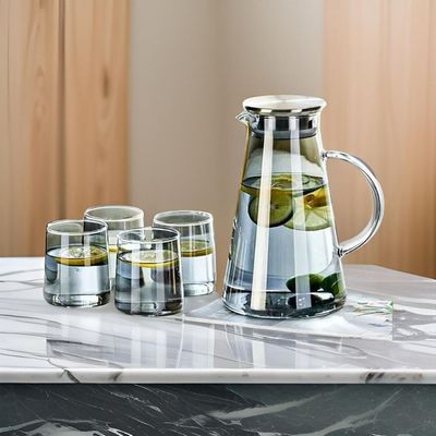 GREY WATER PITCHER WITH 4 GLASSES
