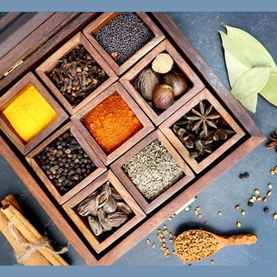 Wooden handcrafted Multipurpose  Spice box with nine partitions and spoon