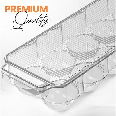 Egg Storage Container For Refrigerator - 14 Egg Container With Lid & Handle, Egg Holder For Refrigerator, Egg Storage & Egg Tray (Pack of 2)