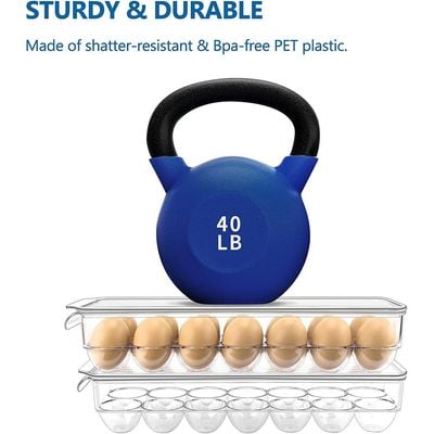 Egg Storage Container For Refrigerator - 14 Egg Container With Lid & Handle, Egg Holder For Refrigerator, Egg Storage & Egg Tray (Pack of 2)