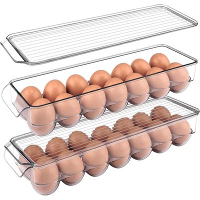 Egg Storage Container For Refrigerator - 14 Egg Container With Lid & Handle, Egg Holder For Refrigerator, Egg Storage & Egg Tray (Pack of 2)