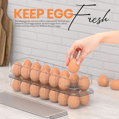 Egg Storage Container For Refrigerator - 14 Egg Container With Lid & Handle, Egg Holder For Refrigerator, Egg Storage & Egg Tray (Pack of 2)