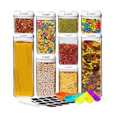 14 PCS Airtight Food Storage Containers Set, BPA Free Plastic Kitchen Pantry Organizer, with Easy Lock Lids for Organization, includes Black labels , pen and measuring spoon set.