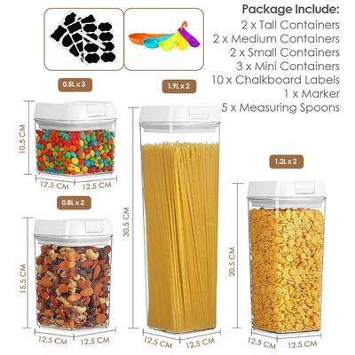 9 PCS Airtight Food Storage Containers Set, BPA Free Plastic Kitchen Pantry Organizer, with Easy Lock Lids for Organization, includes Black labels , pen and measuring spoon set.