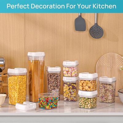 9 PCS Airtight Food Storage Containers Set, BPA Free Plastic Kitchen Pantry Organizer, with Easy Lock Lids for Organization, includes Black labels , pen and measuring spoon set.