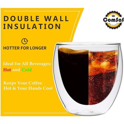 6 Pieces Double Wall Glasses Coffee Cup,Medium 250Ml