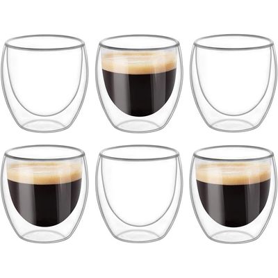 6 Pieces Double Wall Glasses Coffee Cup,Medium 250Ml