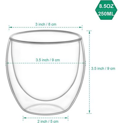 6 Pieces Double Wall Glasses Coffee Cup,Medium 250Ml