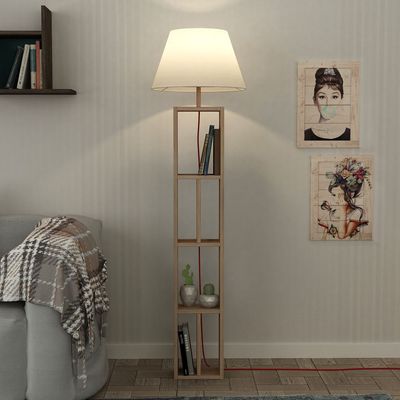 Mourah Giorno Floor Lamp- Oak/Linen - 2 Years Warranty