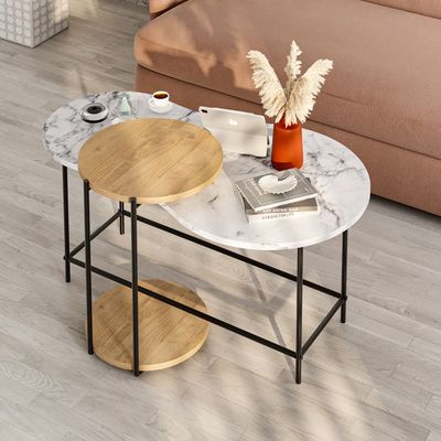 Mourah Cuddle Coffee Table Carrara/ Oak - 2 Years Warranty