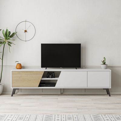 Fiona TV Stand Up To 70 Inches With Storage - White/ Oak - 2 Years Warranty