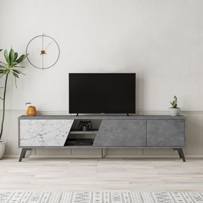 Mourah Fiona Tv Stand Up To 70 Inches With Storage - Retro Grey/ Carrara - 2 Years Warranty