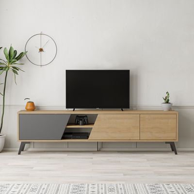 Mourah Fiona Tv Stand Up To 70 Inches With Storage - Oak/ Anthracite - 2 Years Warranty