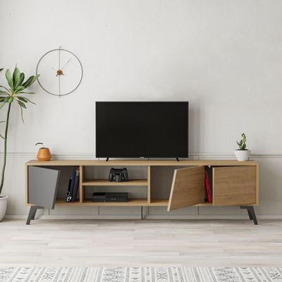 Mourah Fiona Tv Stand Up To 70 Inches With Storage - Oak/ Anthracite - 2 Years Warranty