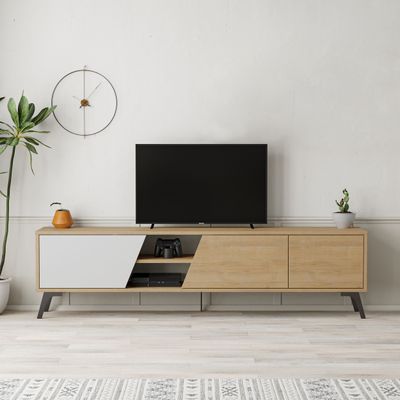 Fiona TV Stand Up To 70 Inches With Storage - Oak/ White - 2 Years Warranty