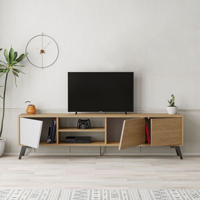 Mourah Fiona Tv Stand Up To 70 Inches With Storage - Oak/ White - 2 Years Warranty