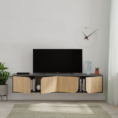 Mourah Spark Tv Stand Up To 70 Inches With Storage - Anthracite/Oak - 2 Years Warranty