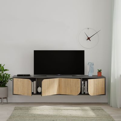Spark Tv Stand Up To 70 Inches With Storage - Anthracite/Oak - 2 Years Warranty