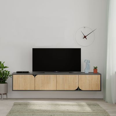 Mourah Spark Tv Stand Up To 70 Inches With Storage - Anthracite/Oak - 2 Years Warranty