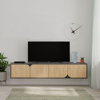 Spark TV Stand Up To 70 Inches With Storage - Anthracite/Oak - 2 Years Warranty