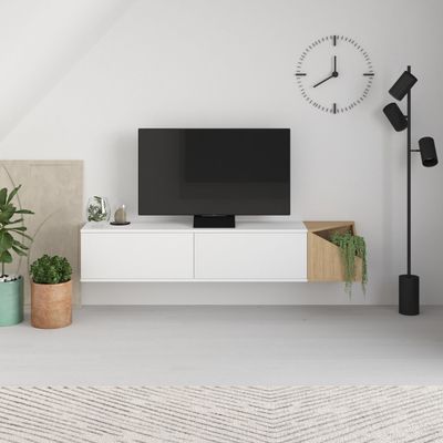 Aulos TV Stand Up To 65 Inches With Storage - White/ Oak - 2 Years Warranty