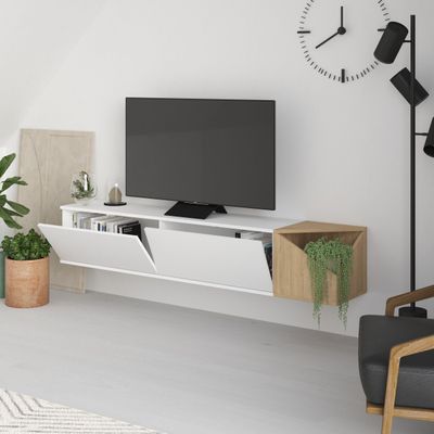 Aulos Tv Stand Up To 65 Inches With Storage - White/ Oak - 2 Years Warranty