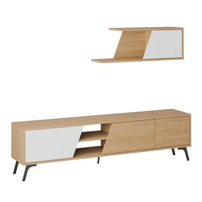 Mourah Fiona Tv Unit Up To 70 Inches With Storage - Oak/White - 2 Years Warranty