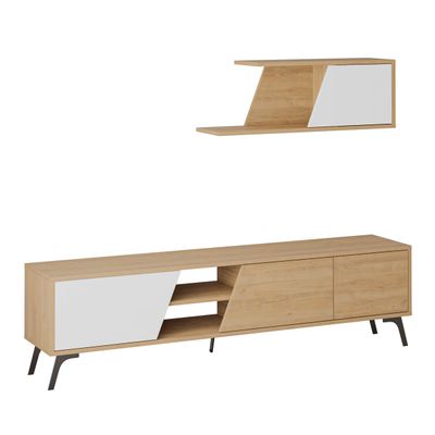 Fiona Tv Unit Up To 70 Inches With Storage - Oak/White - 2 Years Warranty
