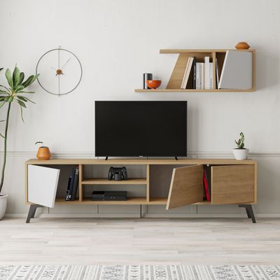 Mourah Fiona Tv Unit Up To 70 Inches With Storage - Oak/White - 2 Years Warranty